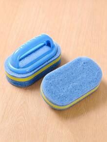 Ergonomic Handheld Sponge Brush, Dual-Color Design, Multi-Function Manual Cleaning Brush, Suitable For Bathtub, Kitchen, Bathroom, Can Clean Tiles, Cookware And Stains, Bathroom Accessories, Kitchen Accessories Cleaning - Sponge Scrubber With Handle - View 5
