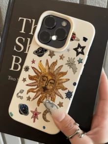 1pc White Beaded Sun Star Moon Personalized Minimalist Anti-Drop Soft TPU Fashion Phone Case Full Coverage Anti-Stain Protective Shell Compatible With Apple 18 17 16 15 14 13 12 11 Pro Max Air And Series - Multicolor - View 3