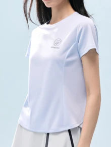 女款戶外快乾短袖T恤，夏季寬鬆透氣圓領休閒運動套頭衫 - 月白藍 - 查看 3