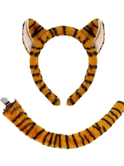 2pcs Halloween Tiger Animal Costume Accessories, Tiger Ears Headband And Tail, Suitable For Dress Up, Role Play, Animal Party Costume, Gift And Character Party Costume