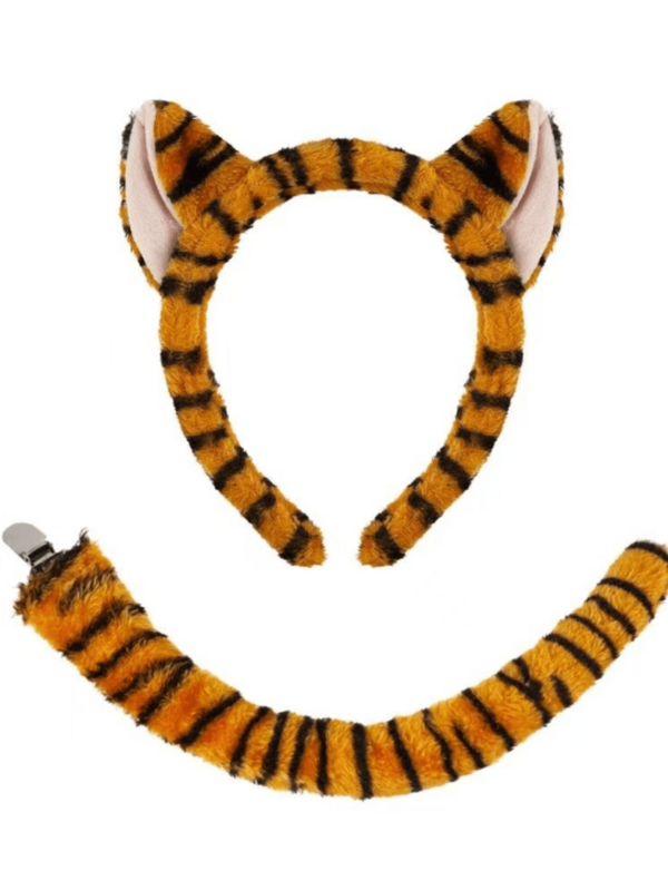 2pcs Halloween Tiger Animal Costume Accessories, Tiger Ears Headband And Tail, Suitable For Dress Up, Role Play, Animal Party Costume, Gift And Character Party Costume
