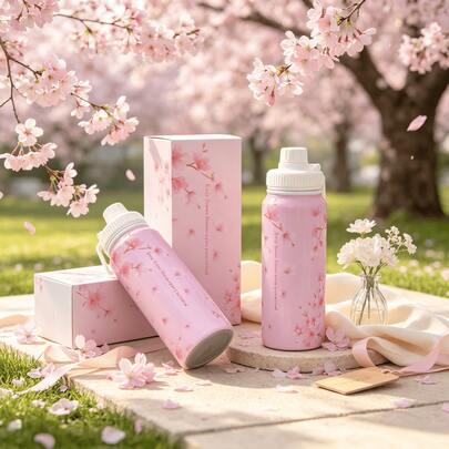 1pc/5pcs 600/800/1000ml Pink Cherry Blossom Stainless Steel Water Bottle. Stainless Steel Maintains Hot/Cold For Long Periods. Portable Flip Cap With Carry Handle. Ideal For Road Trips & Study. Exquisite Gift For Holidays, Seasons & Birthdays.