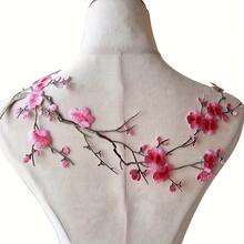 1pc Plum Blossom Embroidered Patch, Clothing Adhesive Patch, Garment Decoration Accessory, Pink Plum Blossom Fabric Patch, Exquisite Embroidered Decorative Patch, Suitable For Clothes, Bags, Handbags, Performance Costumes, Home Decor, With Heat-Activated Adhesive Backing, Iron-On Patch - One Size - View 2