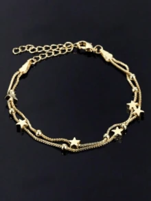 1 buah Gelang Kasual Mewah Kelas Atas Berbentuk Bintang Manik-Manik Dua Lapis - Yellow Gold - View 1