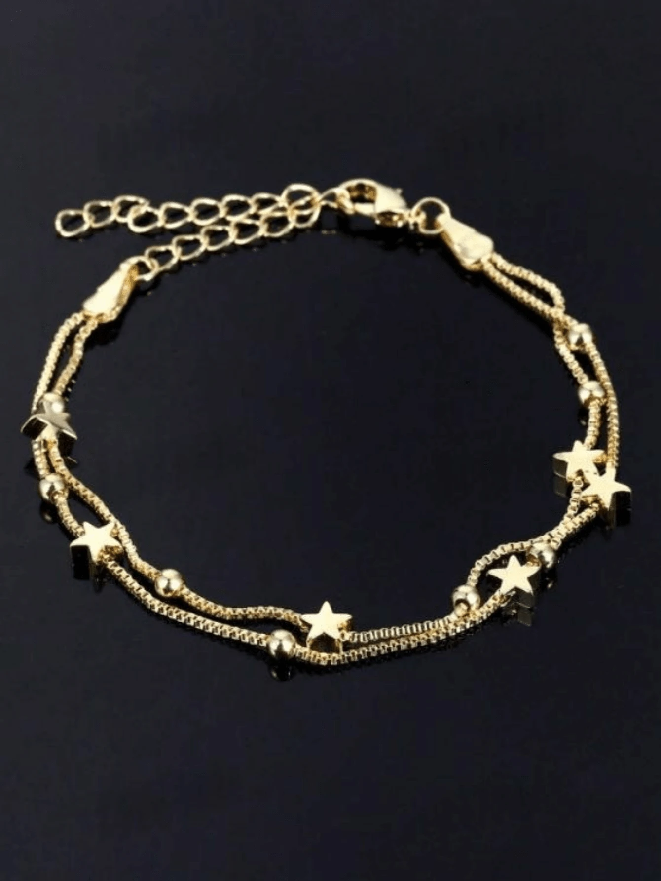 1 buah Gelang Kasual Mewah Kelas Atas Berbentuk Bintang Manik-Manik Dua Lapis - Yellow Gold - View 1