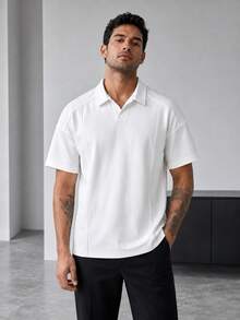 1件装 Blueprint 男士 Polo 衫，白色无领 Polo 衫，采用拼接开衩设计，透气针织面料，抗皱，休闲商务短袖，适合日常通勤和商务着装 - 白色 - 查看 11
