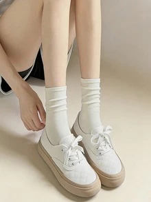 1/3/5 Pairs Pure White Loose Mid-Calf Socks - Minimalist Basic Casual Women's Socks - A - View 5