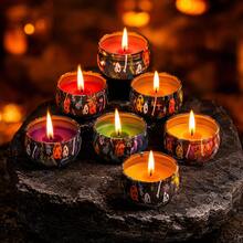8pcs Halloween Pattern Decorative Candle Jars, Skull & Pumpkin Print Candle Jars, Vintage Holiday Containers, Suitable For Halloween & Day Of The Dead Tabletop Decor, Autumn Party Tabletop Ornaments - Halloween Style 1 - 8pcs - View 9
