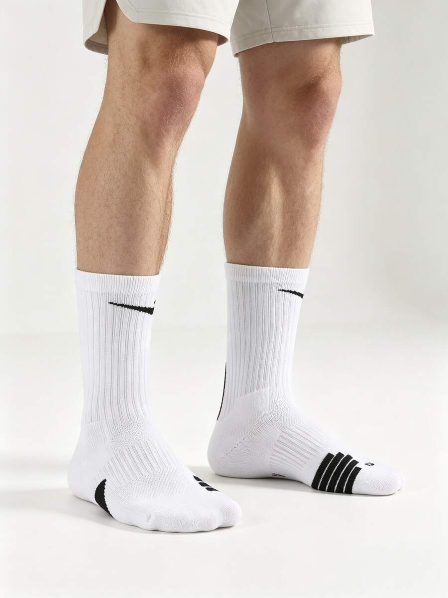 Nike Sport Colorblock Comfortable Versatile Striped Print Breathable Terry Sole Crew Socks Unisex White 1 Pair - White - View 1
