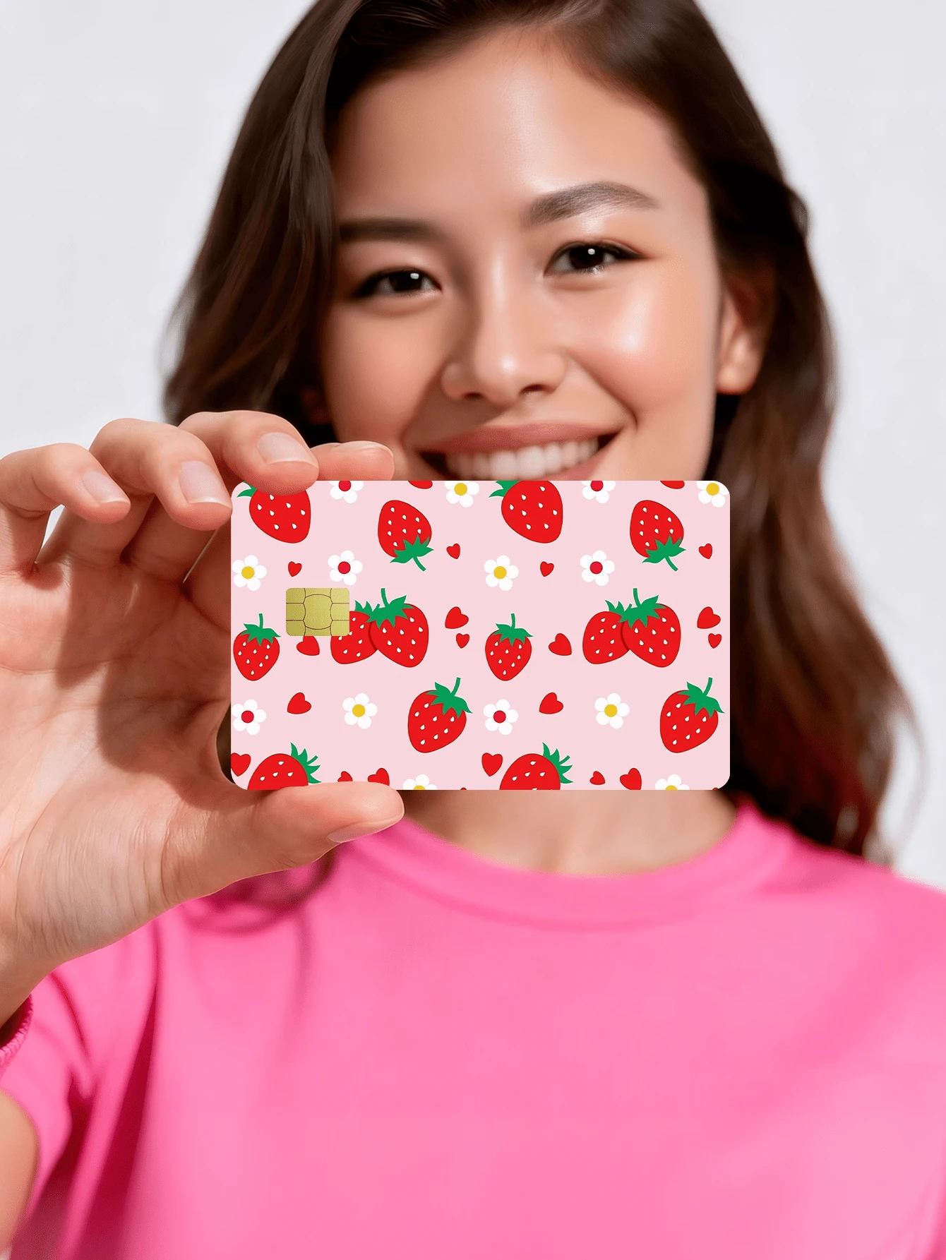 1pc Strawberry Heart Official Credit Card Privacy Protection Sticker, Yellow Flower Birthday Gift PVC Material Anti-Fingerprint Anti-Scratch Wear-Resistant Card Skin, Card Protector, Suitable For Men, Women, Couples, Small Chip Card, Bank Card Decoration Sticker, Credit Card, Transportation Card, Student Campus Card Personalized DIY - Type a - View 1