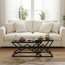 Black Modern Geometric Coffee Table - Wooden Top With Sturdy Metal Frame - Industrial Style Cocktail Table & Side Table For Living Room 80 X 50 X 40 Cm - Black - View 8