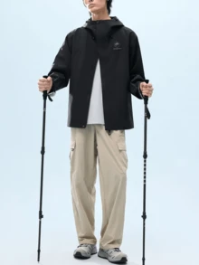 CAMEL CROWN Men's Single-Layer Hardshell Outdoor Jacket, Comfortable, Water-Repellent, And Lightweight Hiking Mountaineering Jacket Suitable - Phantom Black - View 2