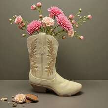 1pc Resin Vintage Western Cowboy Boot Vase - Beige High-End Rustic Farmhouse Style Decor Flower Arrangement Container Home Decor Desktop Resin Crafts - 1PC - View 2