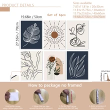 6pcs Set Modern Minimalist Wall Art Posters, Minimalist Style Framed Gallery Wall Set, Boho Prints Collection, Neutral Boho Comfortable Wall Decor, With Or Without Frames, Room Decor, Home Decor, Dorm, Hotel, Living Room, Bedroom, Bathroom, Office Wall Decoration Gift - A - View 16