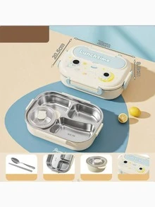 304 Stainless Steel Divided Lunch Box, Cute Capybara Design, 3 Compartments Large Capacity Leak-Proof, Microwave/Dishwasher , Suitable For School, Work, Office, Picnic, Camping, College Dorm, Back To School Essential, Japanese Cute Style - Multicolor - View 2