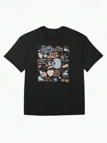 Garrett Graham And Dean Di Laurentis Off-Campus Casual Short-Sleeve Printed T-Shirt For Women - 黑色 - 查看 1