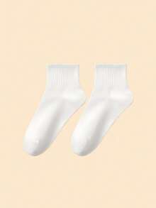 12 Pairs Women's Casual Versatile Solid Color Vertical Ribbed Moisture-Wicking Breathable Mid-Calf Socks - Multicolor - View 3