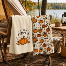 2pcs, Autumn Halloween Theme Towels, Single-Sided Print, Rectangular, Cartoon Pumpkin 2D Design, Soft And Comfortable, Durable, Odorless, Suitable For Bathroom, Kitchen, Beach And Pool - Multicolor - View 3