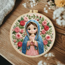 1PC 20*20cm/7.9*7.9in,Devout Prayer Embroidery Kit, DIY Handmade Embroidery Set For Adult Beginners, Home Gift, Women's Sewing Gift, Including User Manual, Printed Pattern Fabric, Embroidery Frame, Needle And Thread. - Devout Prayer - View 4