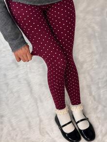 1pc Women's Polka Dot Print Leggings, High Waist Elastic Leggings, Cute Vintage Casual Pants - Burgundy - View 4