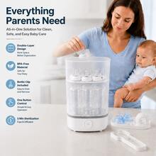 Baby Bottle Sterilizer, 8-Min Fast Sterilization With 360° Steam, Double-Layer Design, One-Button Operation, For Home & Travel & Baby Shower Gift - White - View 3