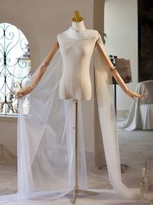 1pc Women's Long Shawl Scarf Neck Veil White Black Red Lake Blue Pink Champagne Long Mesh Material Wedding Shawl 350X60cm Mesh Shawl Elegant Style Wedding Shawl Veil Scarf Suitable For Wedding Banquet Performance Party Travel Photography Props Bridal Accessories Holiday Decoration Shawl Scarf Korean Style High-End Neck Veil Long Soft Mesh Scarf Bridal Gown Train Shoulder Veil Korean Style High-End Vintage Long Chiffon Scarf Bridal Gown Cheongsam Outerwear Shawl - Clear - View 7