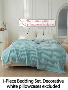 1pc Soft & Cozy Striped Fleece Blanket, Light Blue, Skin-Friendly, Suitable For Bedroom & Guest Room, Machine Washable, All Season - Baby Blue - View 2
