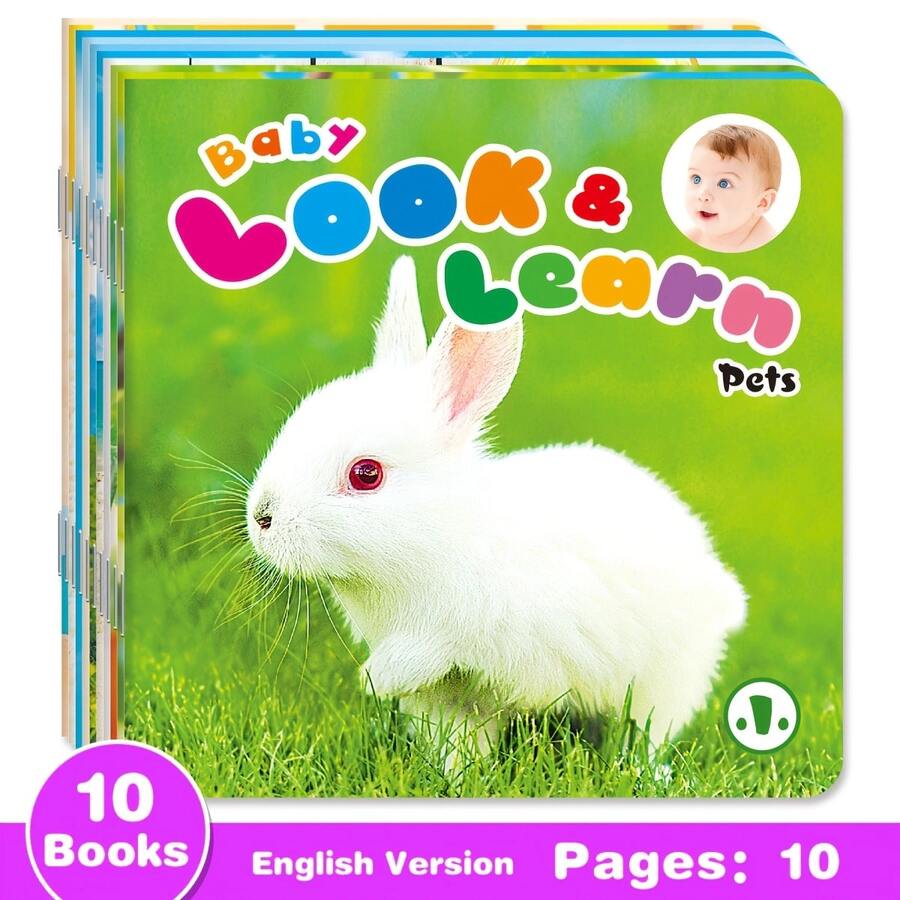 A Set Of 10 Early English Education Board Books - Including "First Words," Animal Colors, Vegetables, Etc. A "See And Learn" Series, A Tool For Cognitive Learning, And The Perfect Surprise Gift For Children. - Multicolor - View 1