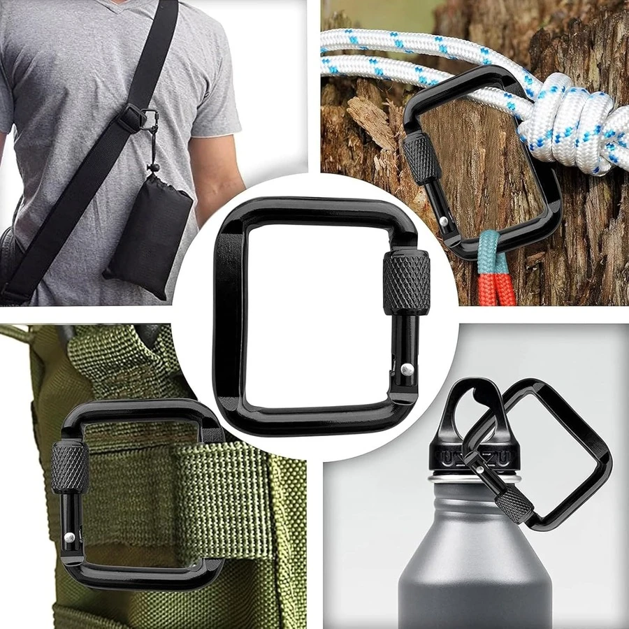 2/6 Pcs Square Keychains With Rotating Buckle Design, Outdoor‑Carabiner Style Clips, Ideal As Small Pendants For Backpacks And Keychains For Home Storage. - Multicolor - View 1