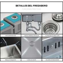 LY Fregadero de cocina Un fregadero de cocina contemporáneo con grifo mezclador de tres funciones y dispensador de jabón para satisfacer las diversas necesidades diarias. Este fregadero de cocina moderno y esencial combina a la perfección la funcionalidad práctica con un diseño elegante. (80 cm * 45 cm * 21 cm) - Níquel cepillado - Ver 5