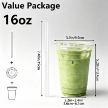 FookmeKag 12/16/20/24 Oz Clear Reusable And Washable Cups With Flat Lid And Straw, Heavy-Duty Crystal Cold Drink Cups For Iced Coffee, Iced Tea, Milkshakes, Smoothies - Perfect For Christmas Parties, Family Gatherings And Office Daily Use - 規格 - 查看 14