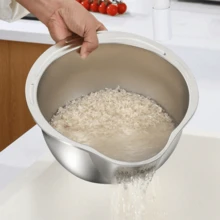 Stainless Steel Rice Sieve, Thickened Slanted Bottom Rice Washing Basin, Multi-Purpose Kitchen Fruit And Vegetable Colander - Multicolor - View 5