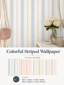 SUPSTICKER Macaron Color Vertical Striped French Vintage Wallpaper, PVC Vinyl, Self-Adhesive Removable, DIY Peel And Stick, Suitable For Cabinets, Drawers, Laundry Area Renovation - 1PC - View 1