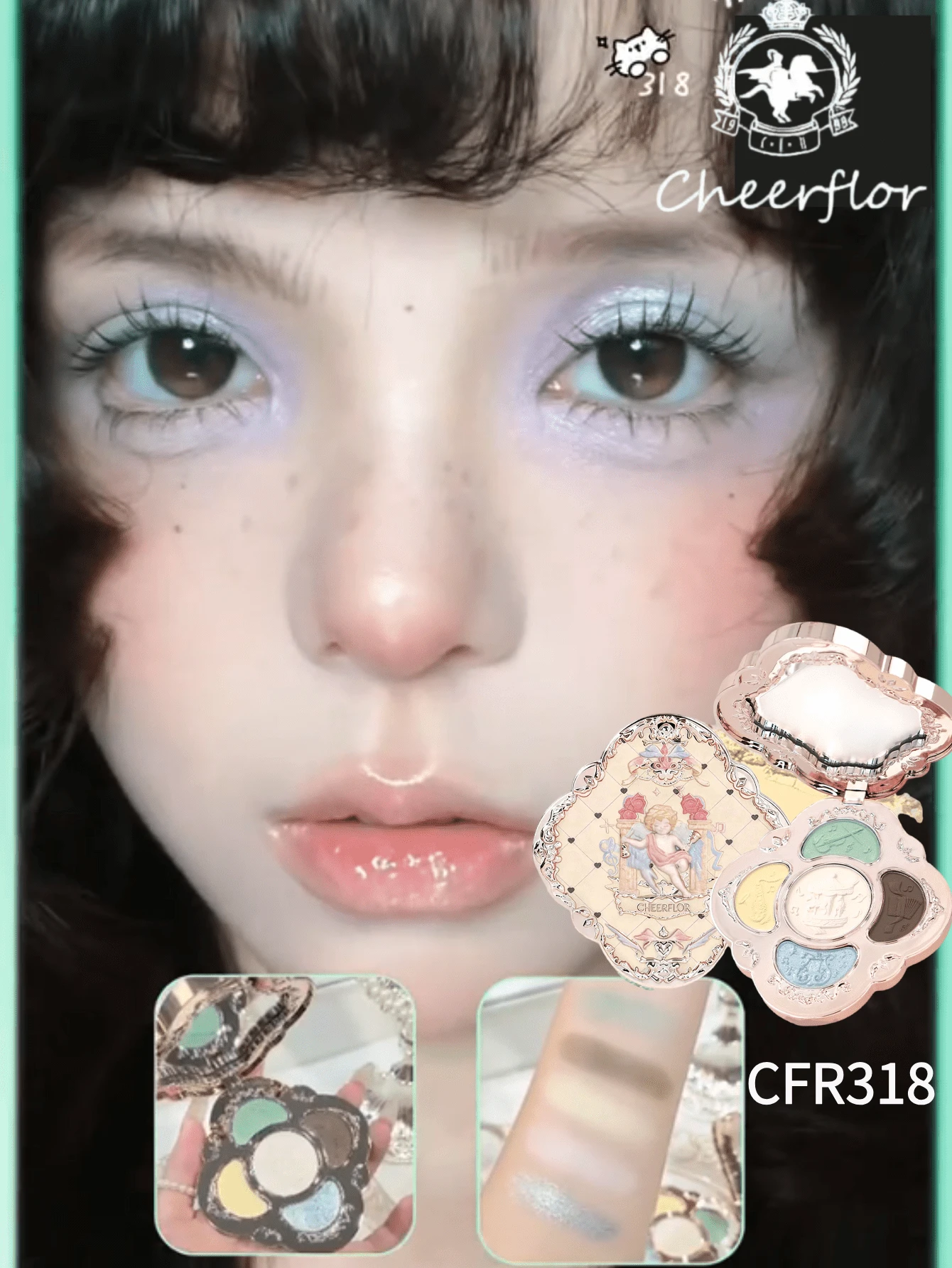 CHEERFLOR 五色复古西式眼影盘，带镜子，哑光和珠光眼影，显色度高，易于上妆，持久不晕染，质地柔滑，精致的内托盘设计，还包含高光和腮红。