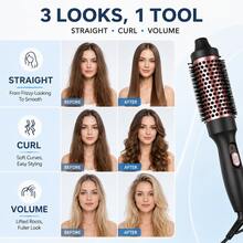 3-In-1 Curling Brush & Hair Straightener, 1.5-Inch Round Styling Brush For Soft Curls, Waves, Root Volume & Smooth Hair, Fast Styling Tool For Women, Home & Trave - Black - View 4