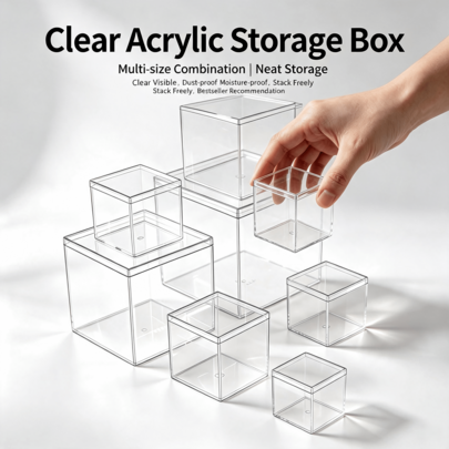 2pcs Clear Square Acrylic Box With Lid, Made Of High-Quality PS Plastic, Dustproof And Durable. Transparent Design For Clear Display, Perfect For Jewelry, Cosmetics And Gifts. Ideal For Home, Vanity, Dorm, Weddings, Parties And Daily Storage.