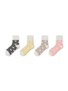 ZUJO 2 Pairs Women's Coral Fleece Mid-Calf Socks, Candy Color, Heart Pattern, Suitable For Autumn/Winter, Home Warm Floor Socks, Random Color - Multicolor - View 5