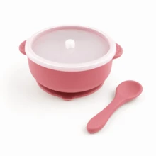 Vajilla de silicona para bebé, cuenco de alimentación para bebés con tapa y cuchara suave de silicona - Multicolor - Ver 12