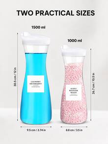 2/1pc Square Laundry Detergent Dispenser Bottle, 1500ml Capacity, Transparent Plastic Black And White, Laundry Detergent Dispenser, Transparent Storage Container, Soap Dispenser, Space-Saving Design, Includes 4 Removable Labels, Suitable For Laundry Room, Bathroom Storage, Autumn Home Decor, Bathroom Decoration - Transparent - View 12