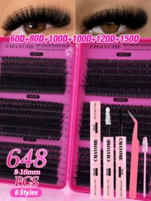 648/684/720片大容量簇狀假睫毛，濃密捲翹睫毛接種套組，D捲度，DIY睫毛接種套件，蓬鬆柔軟單根睫毛，打造豐盈自然妝容，居家DIY簡單方便，簇狀睫毛，適合夏季佩戴 - 彩色 - 查看 27
