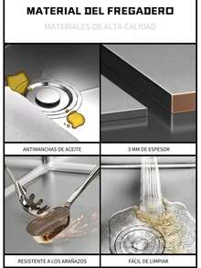 LY Fregadero de cocina Un fregadero de cocina contemporáneo con grifo mezclador de tres funciones y dispensador de jabón para satisfacer las diversas necesidades diarias. Este fregadero de cocina moderno y esencial combina a la perfección la funcionalidad práctica con un diseño elegante. (80 cm * 45 cm * 21 cm) - Níquel cepillado - Ver 4
