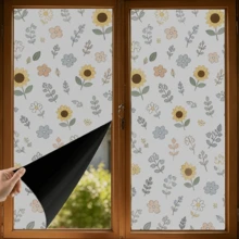 1pc Fresh Sunflower Floral Frosted Privacy Window Film, Reusable PVC Static Cling Window Film, Suitable For Classroom, Dorm, Bedroom, Living Room And Bathroom Decoration - Frosted Blackout Film - View 4
