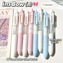 4pcs Little Pudding Ballet Mechanical Pencils, Bow Design, Anti-Breakage 0.5mm Lead, Pink And Blue For Girls - Mechanical Pencil - View 4