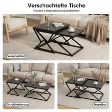 Black Modern Geometric Coffee Table - Wooden Top With Sturdy Metal Frame - Industrial Style Cocktail Table & Side Table For Living Room 80 X 50 X 40 Cm - Black - View 11