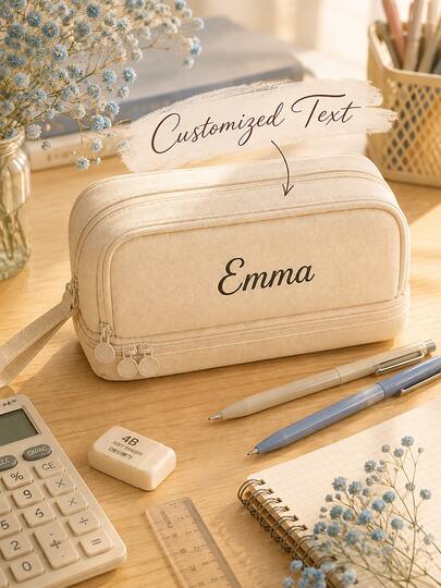 Estuche de lápices personalizado con nombre, bolsa de lápices de gran capacidad personalizada, bolsa de papelería para volver a la escuela, bolsa de bolígrafos con compartimento de cremallera multicapa, bolsa de almacenamiento para estudio diario, organizador de escritorio portátil, suministro práctico diario del campus, bolsa duradera y lavable