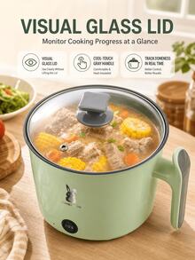 Olla multifuncional antiadherente, arrocera, freidora eléctrica, olla eléctrica para saltear, olla de presión eléctrica, mini olla caliente. Portátil y compacta, fácil de limpiar, con revestimiento antiadherente, adecuada para uso en interiores y exteriores, esencial de cocina. - Verde - Ver 6