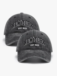 2件裝復古「New York」刺繡卡車帽，中性款，四季可穿，可調節帽帶，適合情人節、婚禮、海灘、派對、開學季、萬聖節、聖誕節、父親節、戶外運動、旅行、防曬，男女必備禮物，小眾可客製化卡車帽，黑色、粉色、紫色可選，休閒頭飾，男士帽子，女士卡車帽 - 黑色+灰色 - 查看 14