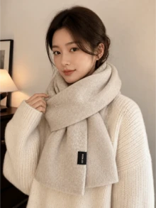 1pc Solid Color Casual Office Street Polyester (Polyester) Scarf, Extra Long Extra Thick Warm Scarf, Autumn/Winter Minimalist Versatile Soft Thick Warm Gift Scarf - Multicolor - View 4