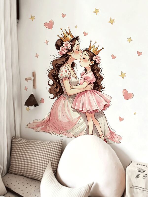 1pc,Multi-Style,Nursery Room Decor Wall Sticker,Beautiful Butterfly Girl/Pretty Woman English/Crown Mother & Daughter/Cartoon Chef Mouse Wall Sticker,PVC Self-Adhesive Removable Wall Sticker,Suitable For Bedroom,Living Room,Children's Room,Girl's Bedroom,Nursery,Dining Room Home Wall Decor And More