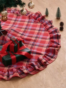 Vintage Plaid Christmas Tree Skirt, Cozy Rustic Holiday Tree Decoration With Ruffled Trim, Classic Red Green Fabric Tree Cover Holiday Tree Base For Farmhouse Christmas Home Decor - Multicolor - View 1